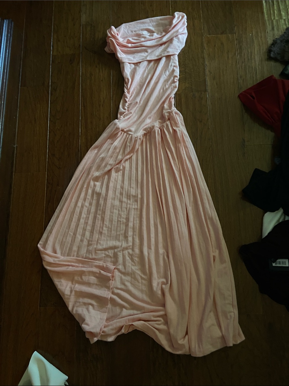 Lioness Blush Pink Strapless Pleated Maxi Dress
